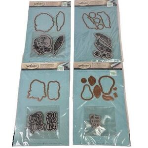4 New Spellbinders Stamp & Die Sets Good Vibes Only Feathers We Make a Good Pear